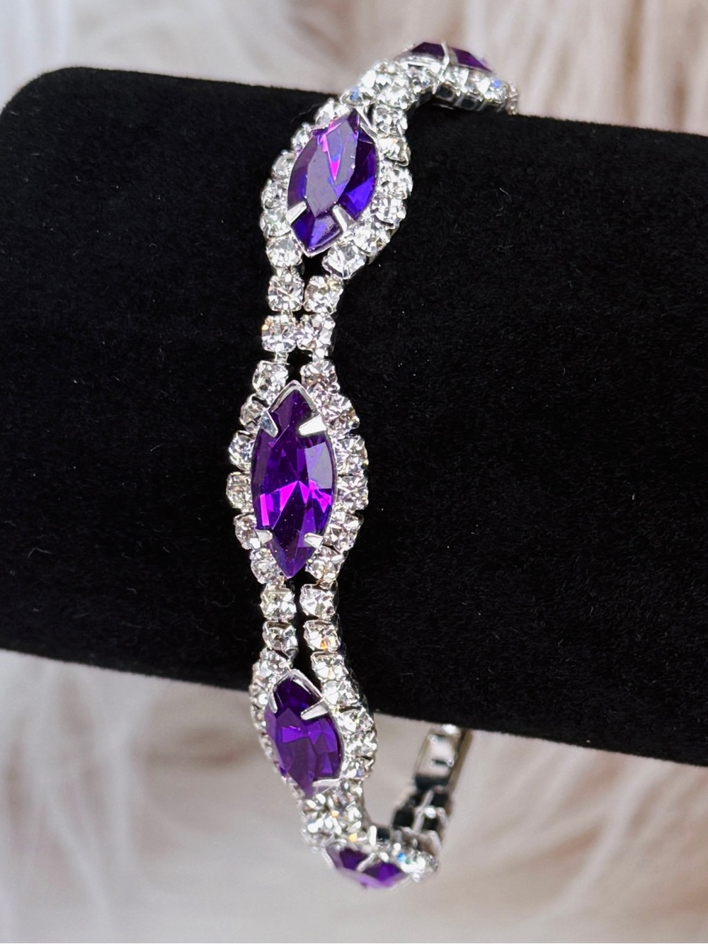 Elegant Silvertone Purple Clear Bling Tennis Bracelet